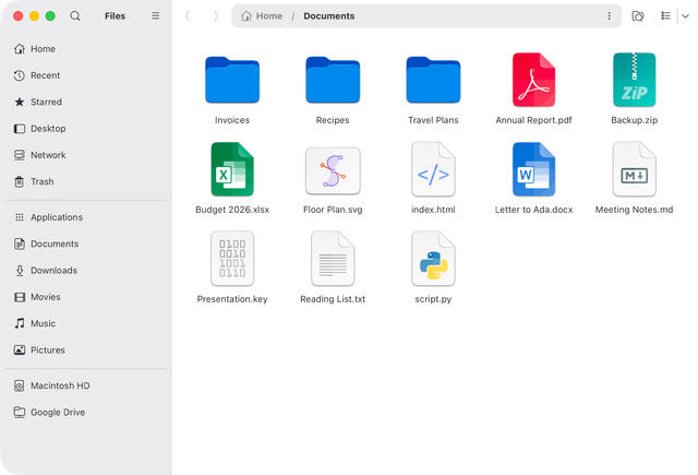 A Documents folder in Miles, in the light appearance